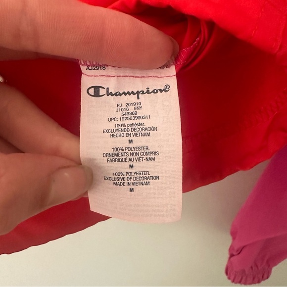 Champion Windbreaker Colorblock Pink Red Orange Quarter Zip Pullover Size Medium - Picture 7 of 12